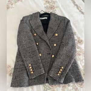 Zara Plaid Double Breasted Jacket Taupe   size:Medium